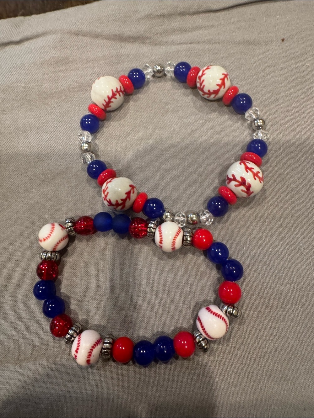 Handmade Kids Baseball Bead Bracelets - Red & Blue